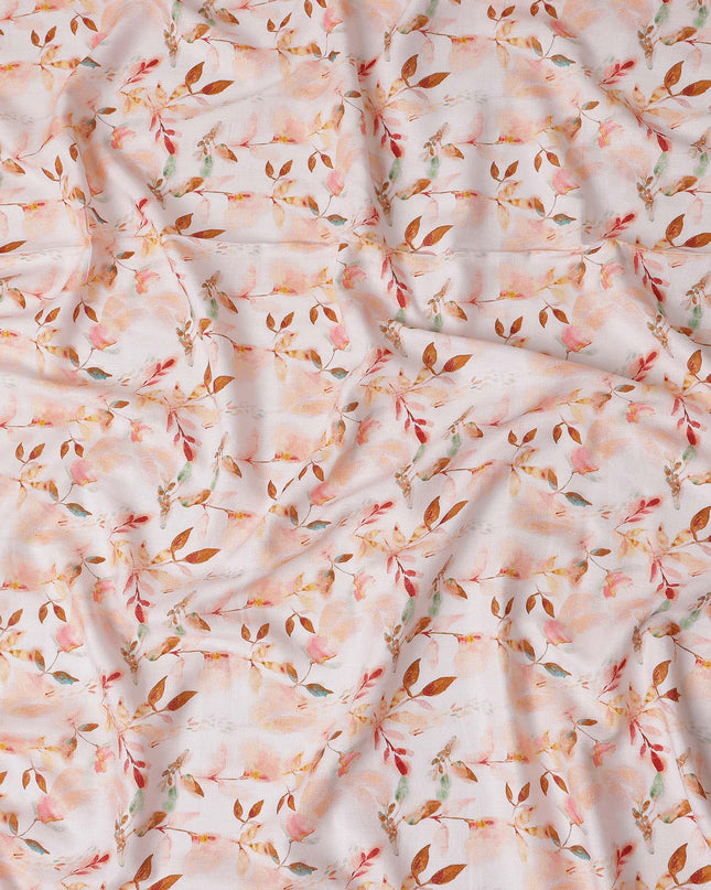 Buy Beige Floral Design Cotton Linen 140cm