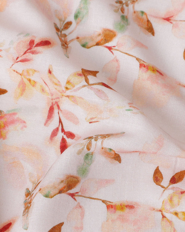 Buy Beige Floral Design Cotton Linen 140cm