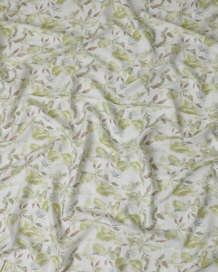 Buy White Leaf Design Cotton Linen 140cm