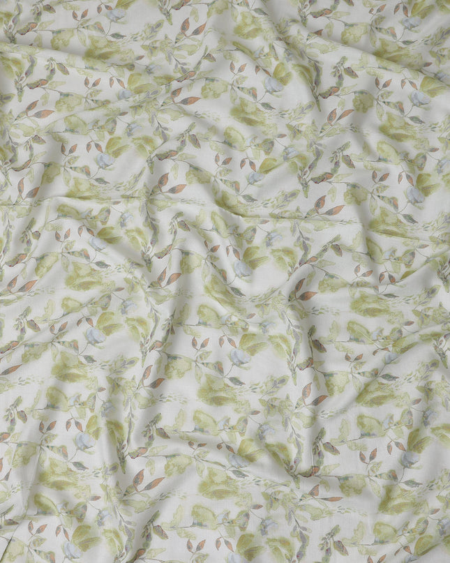 Buy White Leaf Design Cotton Linen 140cm