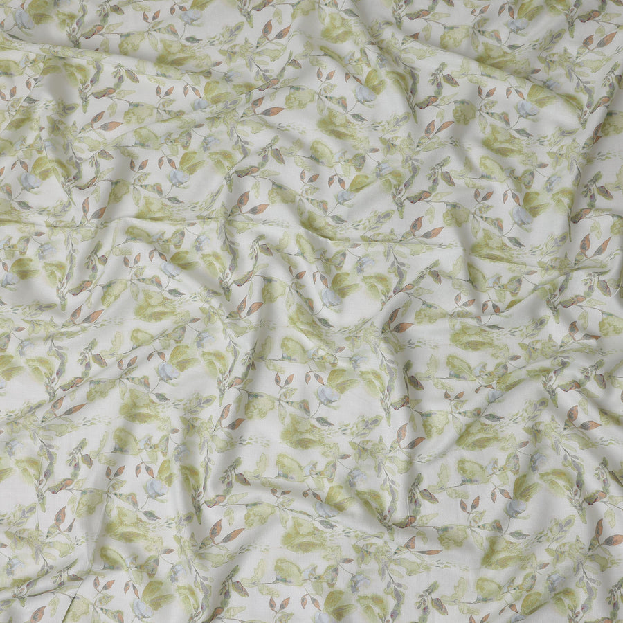 Buy White Leaf Design Cotton Linen 140cm