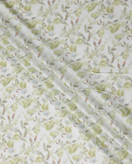 Buy White Leaf Design Cotton Linen 140cm
