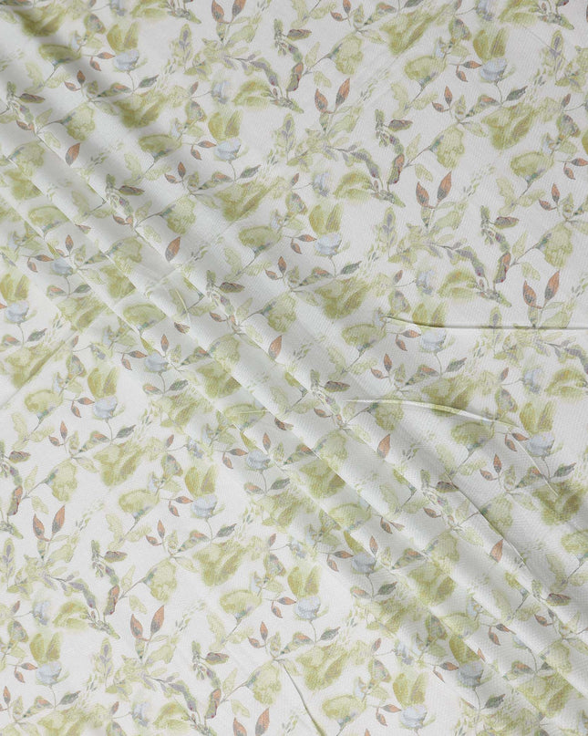 Buy White Leaf Design Cotton Linen 140cm