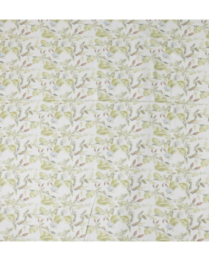 Buy White Leaf Design Cotton Linen 140cm