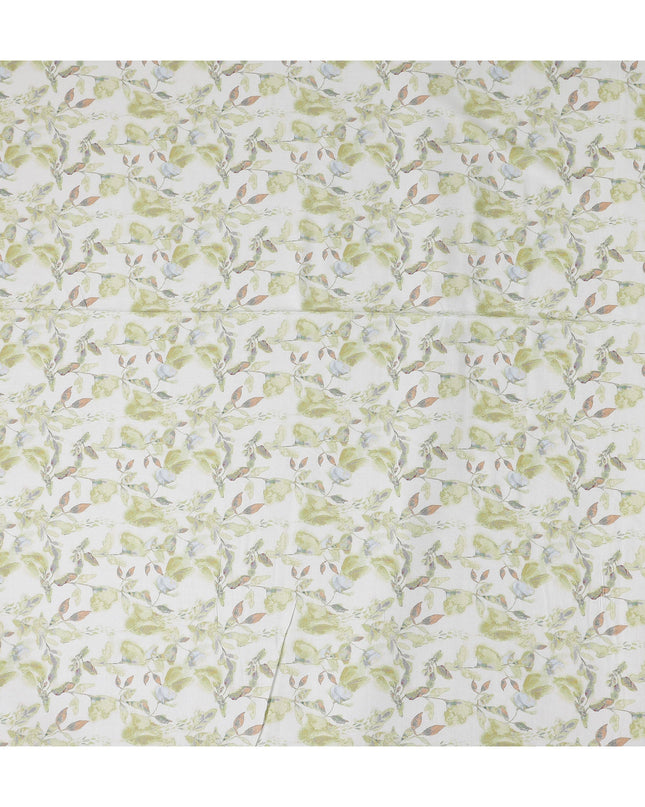 Buy White Leaf Design Cotton Linen 140cm