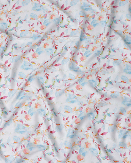 Buy White Leaf Design Cotton Linen 140cm