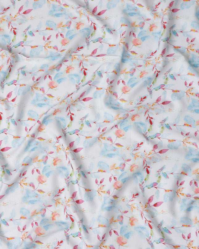 Buy White Leaf Design Cotton Linen 140cm