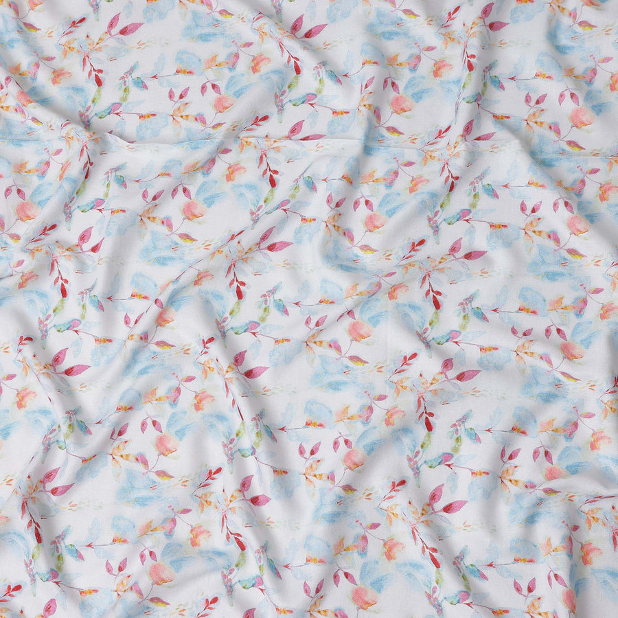 Buy White Leaf Design Cotton Linen 140cm