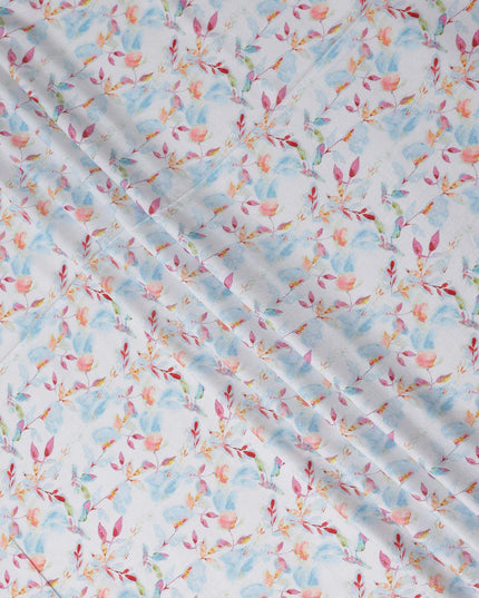 Buy White Leaf Design Cotton Linen 140cm