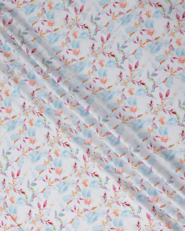 Buy White Leaf Design Cotton Linen 140cm