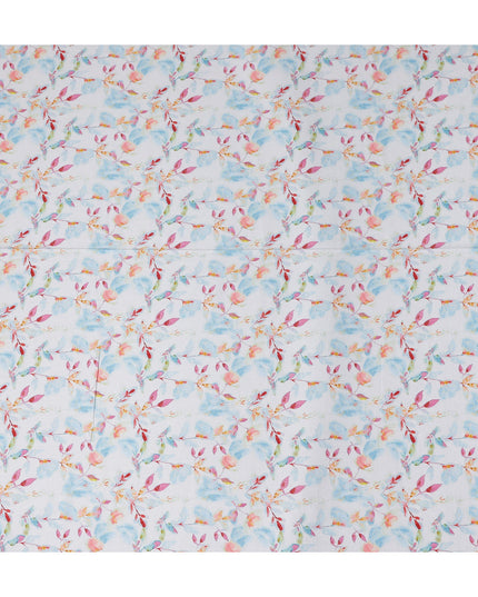 Buy White Leaf Design Cotton Linen 140cm