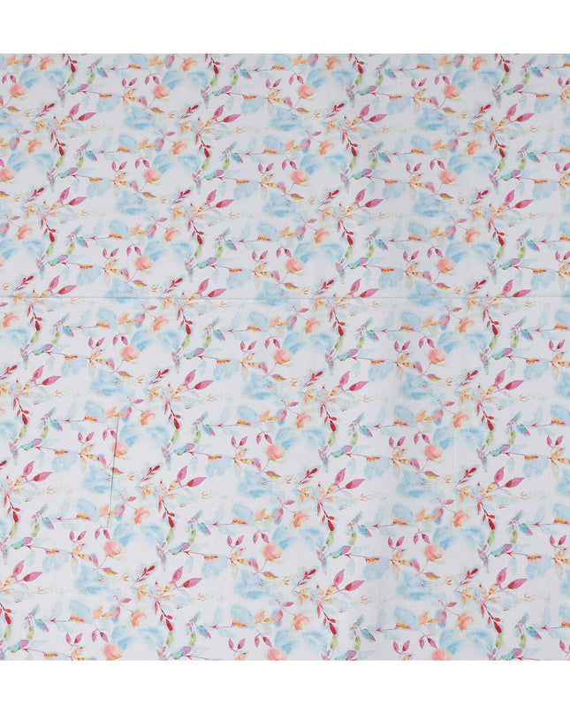 Buy White Leaf Design Cotton Linen 140cm