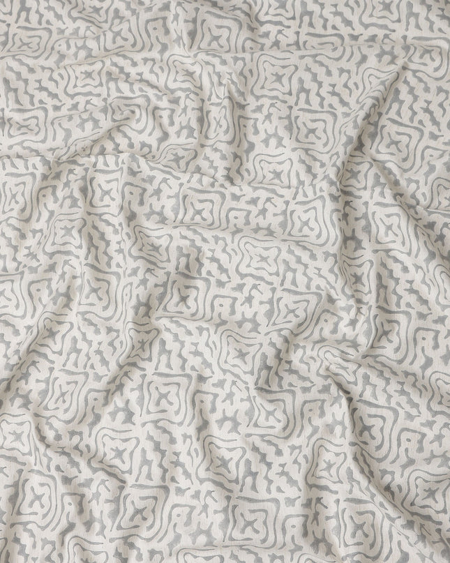 Buy White Abstract Design Cotton Linen 140cm