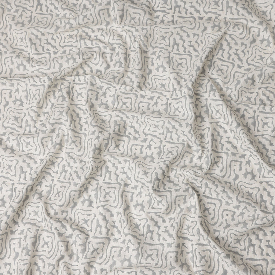 Buy White Abstract Design Cotton Linen 140cm