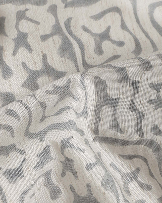Buy White Abstract Design Cotton Linen 140cm