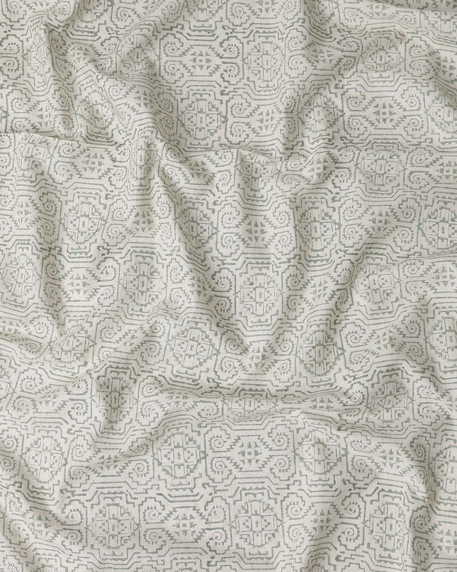 Buy White Geometric Design Cotton Linen 140cm