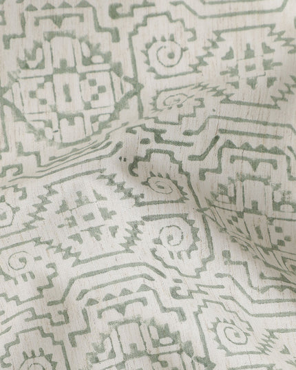 Buy White Geometric Design Cotton Linen 140cm
