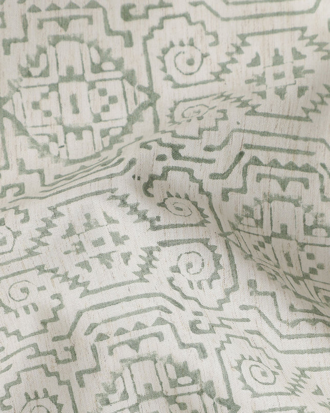 Buy White Geometric Design Cotton Linen 140cm