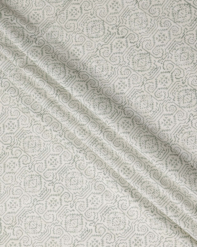 Buy White Geometric Design Cotton Linen 140cm