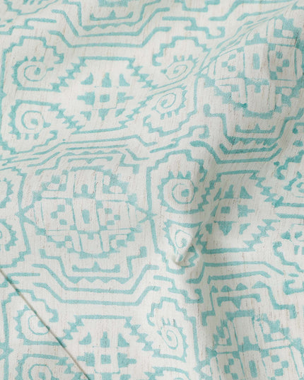 Buy Blue Geometric Design Cotton Linen 140cm