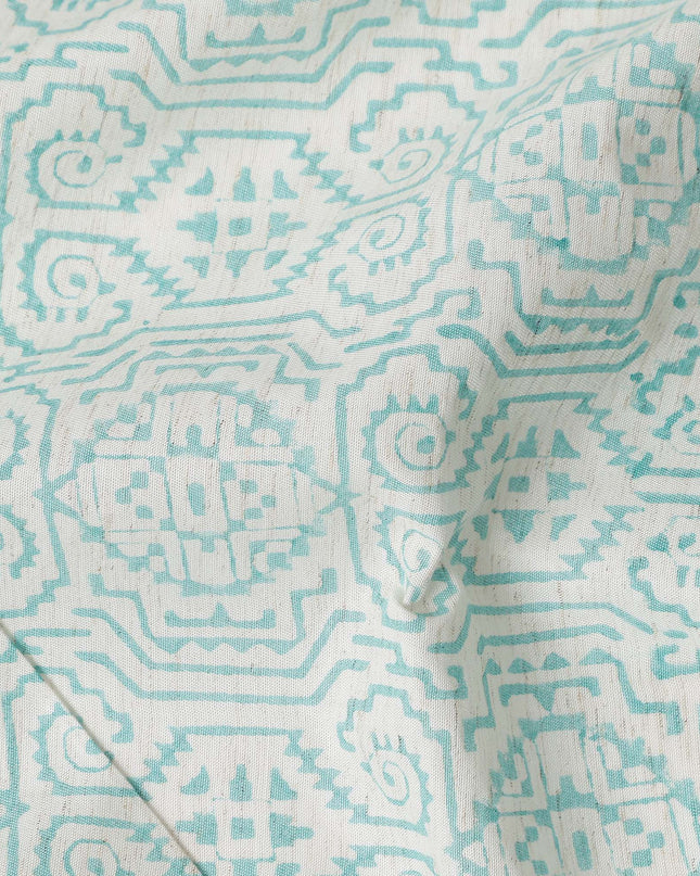 Buy Blue Geometric Design Cotton Linen 140cm