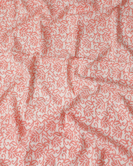 Buy Pink Leaf Design Cotton Linen 140cm