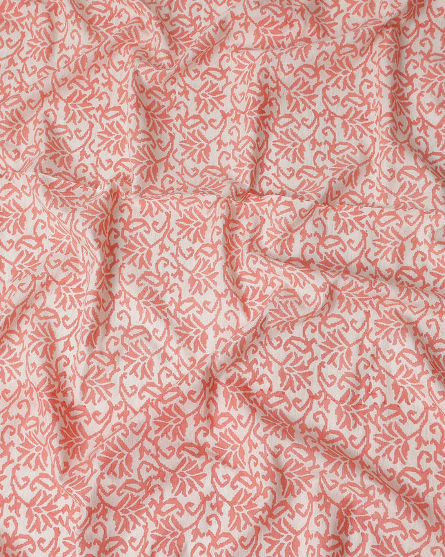 Buy Pink Leaf Design Cotton Linen 140cm