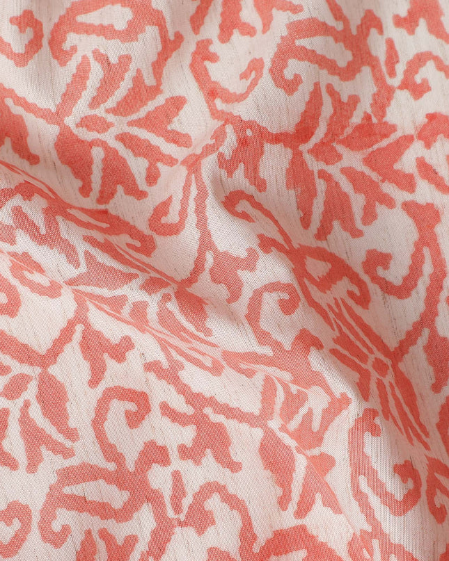 Buy Pink Leaf Design Cotton Linen 140cm