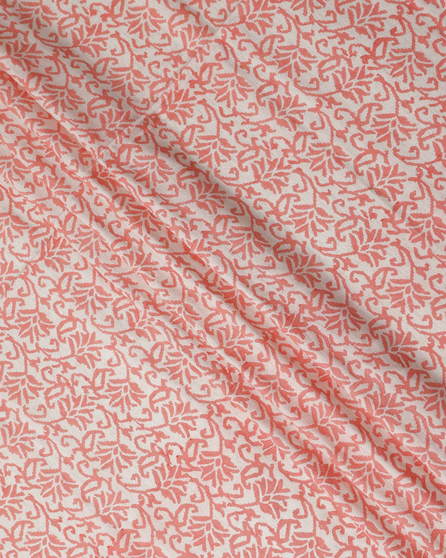 Buy Pink Leaf Design Cotton Linen 140cm
