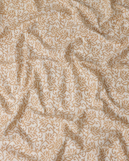 Buy Beige Leaf Design Cotton Linen 140cm