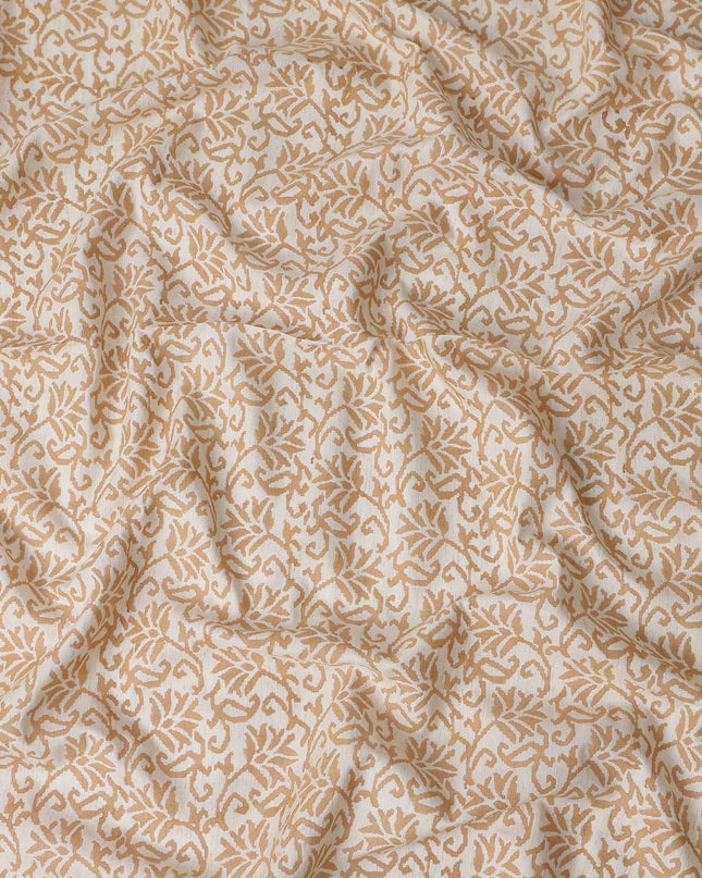 Buy Beige Leaf Design Cotton Linen 140cm