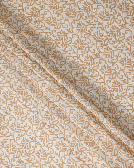 Buy Beige Leaf Design Cotton Linen 140cm