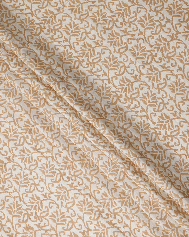 Buy Beige Leaf Design Cotton Linen 140cm