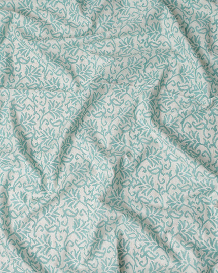 Buy Blue Leaf Design Cotton Linen 140cm