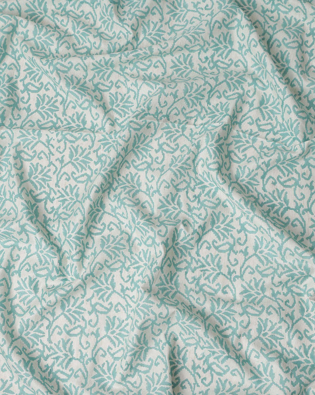 Buy Blue Leaf Design Cotton Linen 140cm