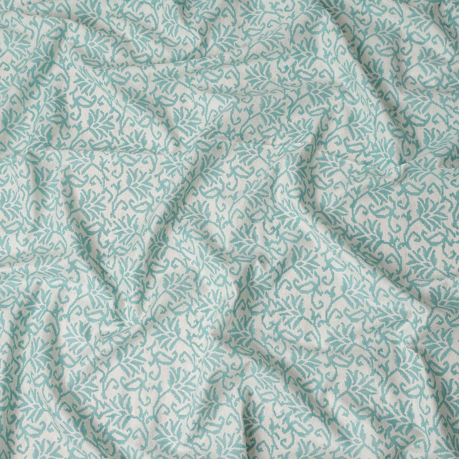 Buy Blue Leaf Design Cotton Linen 140cm