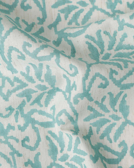 Buy Blue Leaf Design Cotton Linen 140cm