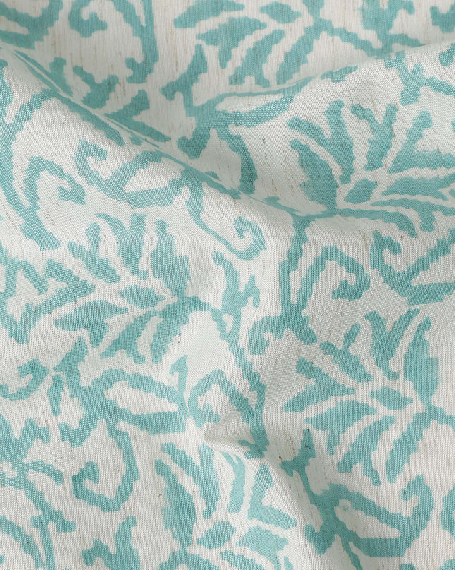Buy Blue Leaf Design Cotton Linen 140cm