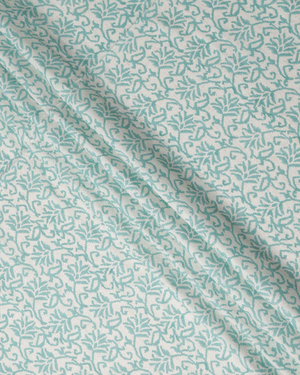 Buy Blue Leaf Design Cotton Linen 140cm