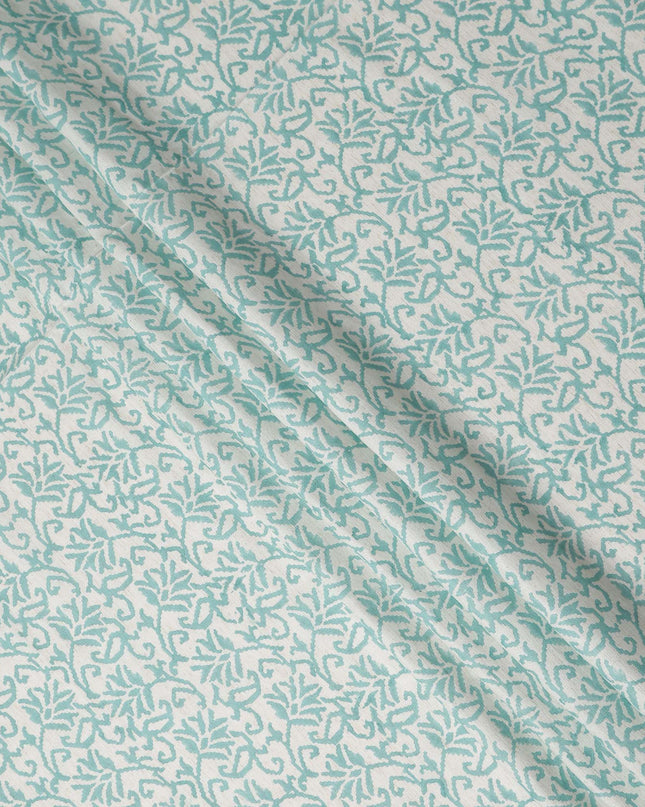 Buy Blue Leaf Design Cotton Linen 140cm