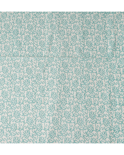 Buy Blue Leaf Design Cotton Linen 140cm