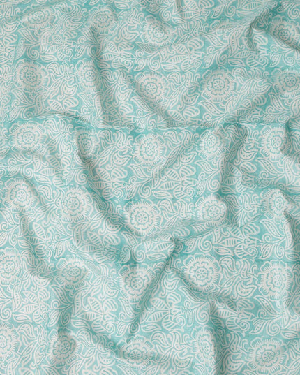 Buy Blue Floral Design Cotton Linen 140cm
