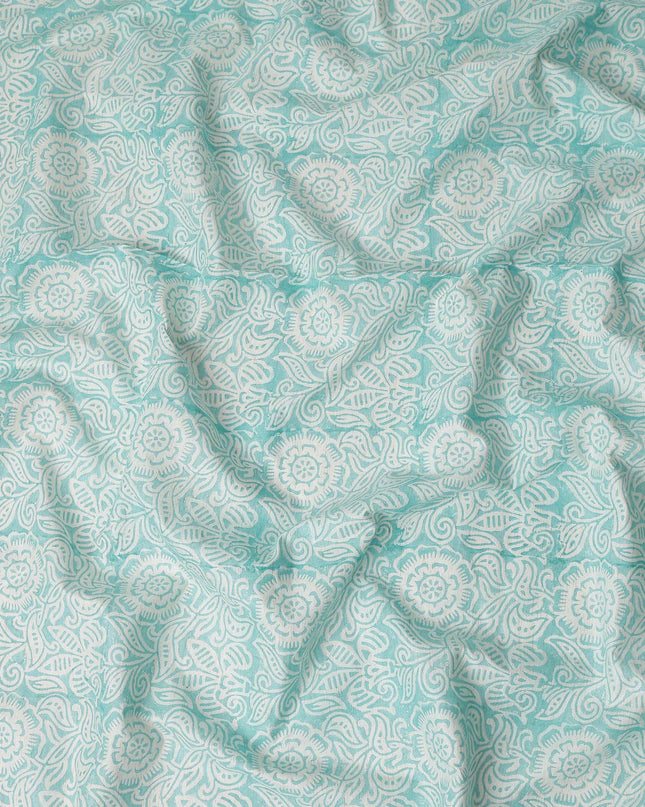 Buy Blue Floral Design Cotton Linen 140cm