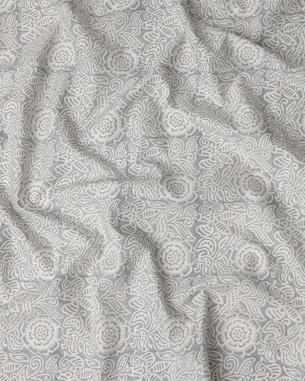 Buy Grey Floral Design Cotton Linen 140cm