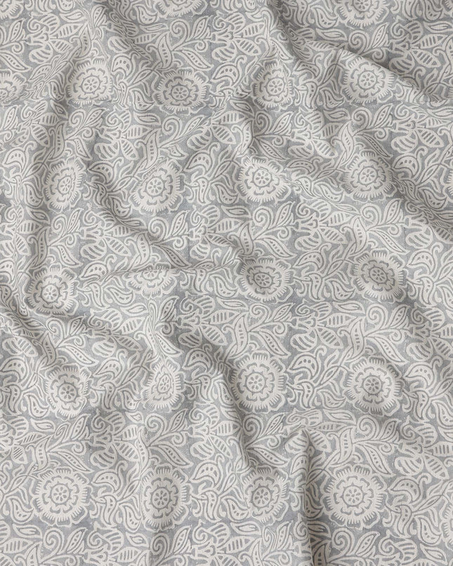 Buy Grey Floral Design Cotton Linen 140cm