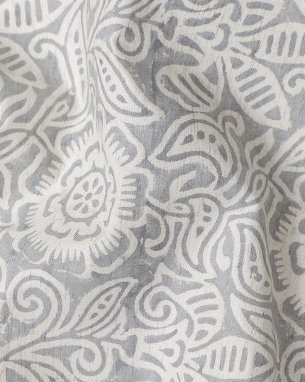 Buy Grey Floral Design Cotton Linen 140cm