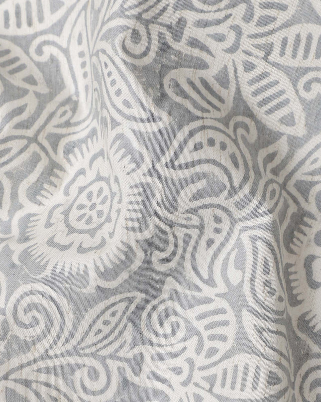 Buy Grey Floral Design Cotton Linen 140cm