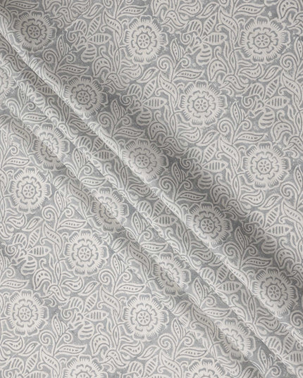 Buy Grey Floral Design Cotton Linen 140cm