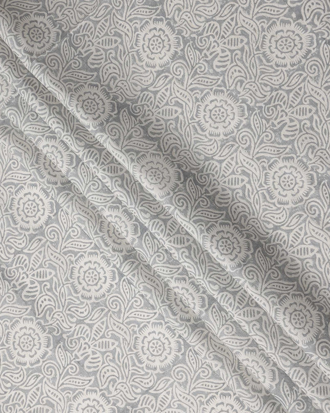 Buy Grey Floral Design Cotton Linen 140cm