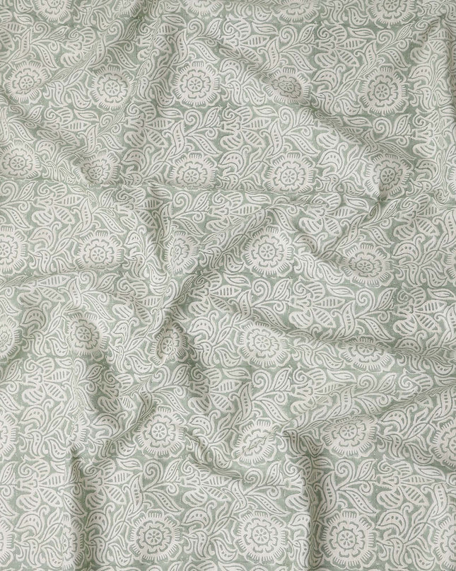 Buy Green Floral Design Cotton Linen 140cm